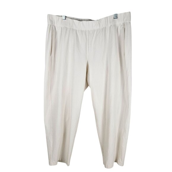 Eileen Fisher Knit Pants Size Large Light Cream Elastic Waist Viscose Blend Pant - Picture 1 of 13